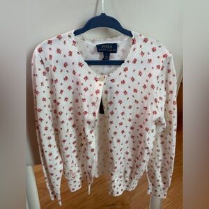 Polo Ralph Lauren kids white cardigan with a pink rose floral pattern size 6